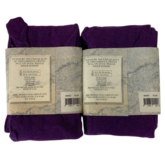 Leggale Cotton Blend Tights Lot of 2 Pair Size B Plum Purple Opaque Legwear - Picture 2 of 3